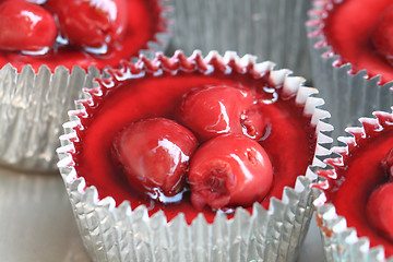 Image showing red cherries cupcake