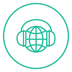 Image showing Globe in headphones line icon.