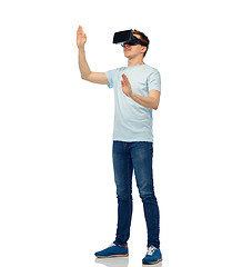 Image showing happy man in virtual reality headset or 3d glasses