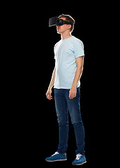 Image showing happy man in virtual reality headset or 3d glasses