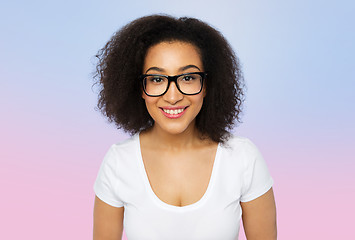 Image showing happy african woman or student girl in eyeglasses