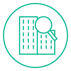 Image showing Condominium and magnifying glass line icon.