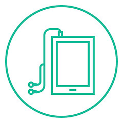 Image showing Tablet with headphones line icon.