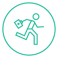 Image showing Paramedic running with first aid kit line icon.