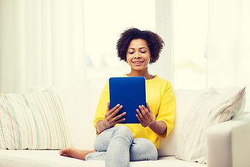 Image showing happy african american woman with tablet pc