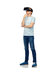 Image showing happy man in virtual reality headset or 3d glasses