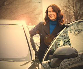 Image showing middle-aged woman sits in the car