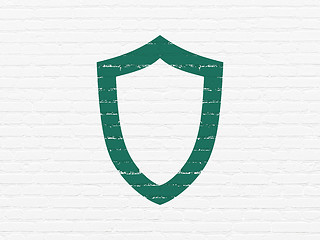 Image showing Security concept: Contoured Shield on wall background