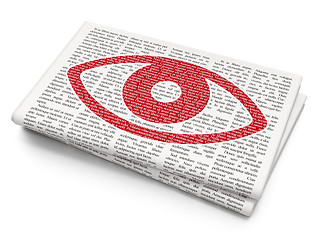 Image showing Protection concept: Eye on Newspaper background