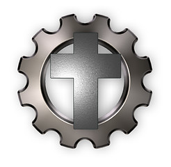 Image showing christian cross and gear wheel - 3d rendering