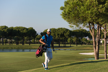 Image showing golfer  walking and carrying bag