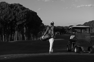 Image showing golfer  walking and carrying golf  bag