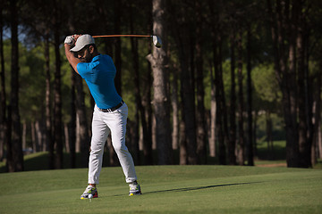 Image showing golf player hitting shot