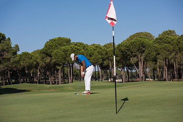 Image showing golf player hitting shot at sunny day