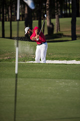 Image showing golfer hitting a sand bunker shot