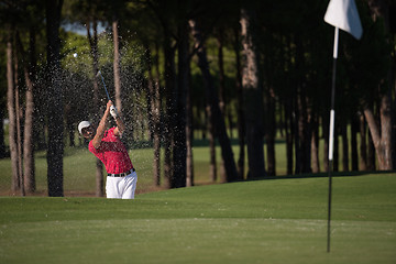 Image showing golfer hitting a sand bunker shot