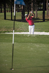 Image showing golfer hitting a sand bunker shot