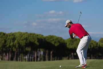 Image showing golf player hitting long shot