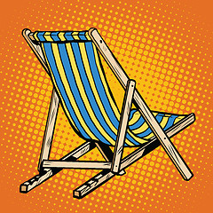 Image showing deck chair striped blue beach lounger