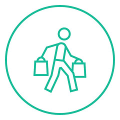 Image showing Man carrying shopping bags line icon.
