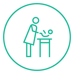 Image showing Mother taking care of baby line icon.