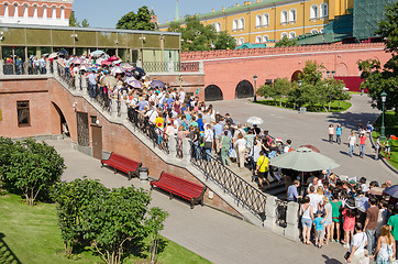 Image showing Moscow, Russia - August 11, 2015: Huge queues in the summer in the Moscow Kremlin Museums