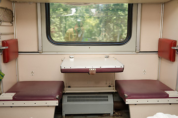 Image showing View of the empty seats in the lower second-class compartment wagon train