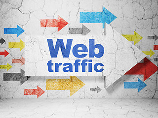 Image showing Web development concept: arrow with Web Traffic on grunge wall background