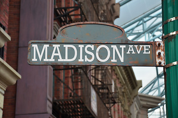 Image showing Image of a street sign for Madison Avenue, New York City