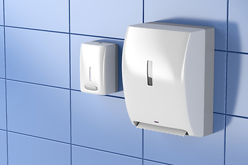 Image showing Paper towel and soap dispensers