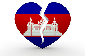 Image showing Broken white heart shape with Cambodia flag