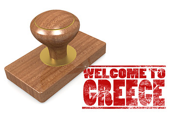 Image showing Red rubber stamp with welcome to Greece
