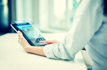 Image showing close up of woman hands with tablet pc at office