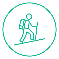 Image showing Tourist backpacker line icon.