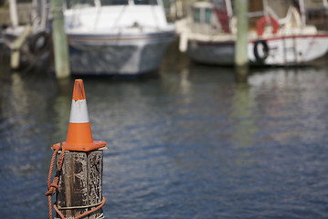 Image showing Cone on a pole, warning