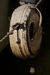 Image showing Old tire, beach