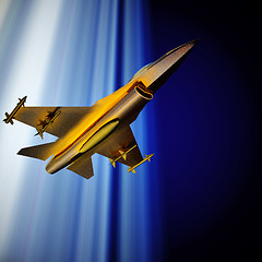 Image showing Fighter jet flying against a blue sky, 3d illustration