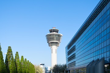 Image showing Munich international passenger airport control tower and termina