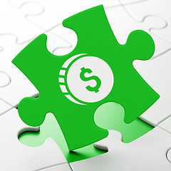 Image showing Banking concept: Dollar Coin on puzzle background