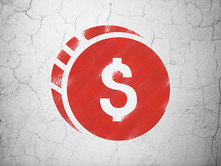 Image showing Currency concept: Dollar Coin on wall background