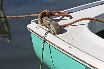 Image showing Green wooden boat 