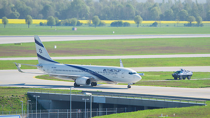 Image showing Airplane Boeing 737-800 El Al Israel Airlines in Munich airport