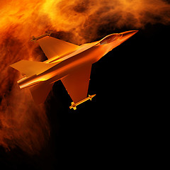 Image showing Fighter jet flying against a blue sky, 3d illustration