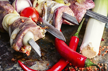 Image showing Pork kebab on skewers