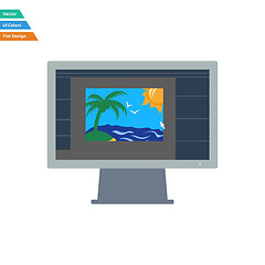 Image showing Flat design icon of photo editor on monitor screen