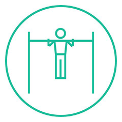 Image showing Gymnast exercising on bar line icon.