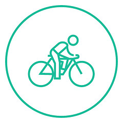 Image showing Man riding  bike line icon.