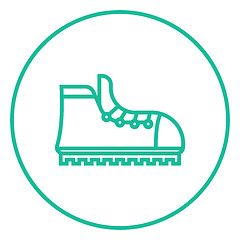 Image showing Hiking boot with crampons line icon.