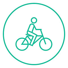 Image showing Man riding bike line icon.