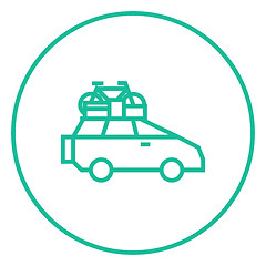 Image showing Car with bicycle mounted to the roof line icon.